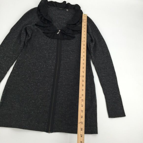 Tahari Ruffle Neck Full Zip Cardigan Sweater Small Womens Dark Gray Black S - Picture 7 of 7